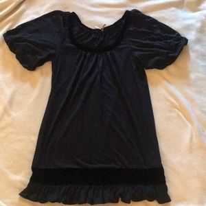 Juicy Couture Black Modal & Velvet Dress with Ruffle & Puff Slevves